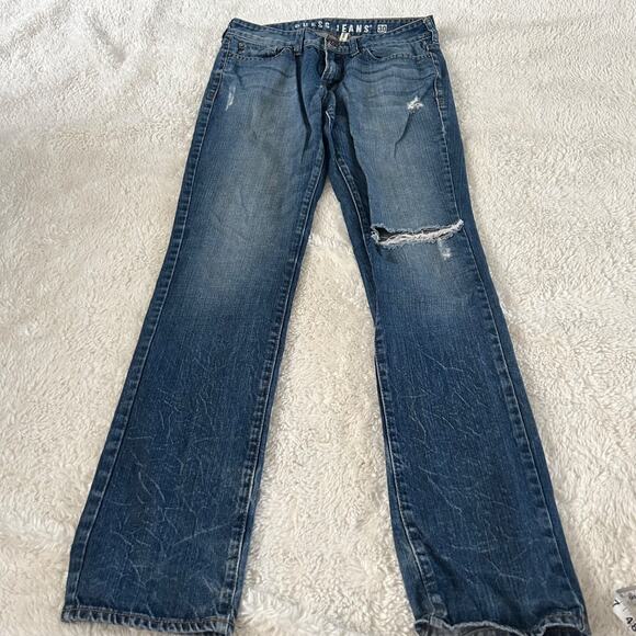 Guess Jeans Womens VTG Sz 30x 32 Blue Denim Brit Rocker Slim Straight Basic Jean - Picture 2 of 7